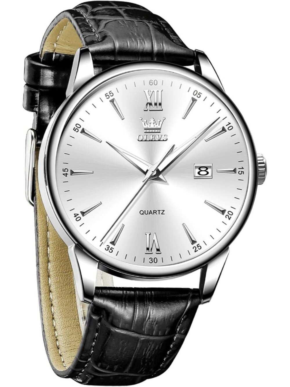 Men's Black Silver Analog Stainless Steel Roman Numbers Waterproof Classic Watch